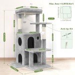 Globlazer FC50 Cat Tree Tower for Indoor Cats, 50-inch Adult Cat Tree House for Large Adult Cats with Steps, Scratching Post, 2 Cat Caves, Dangling Toys, Light Grey