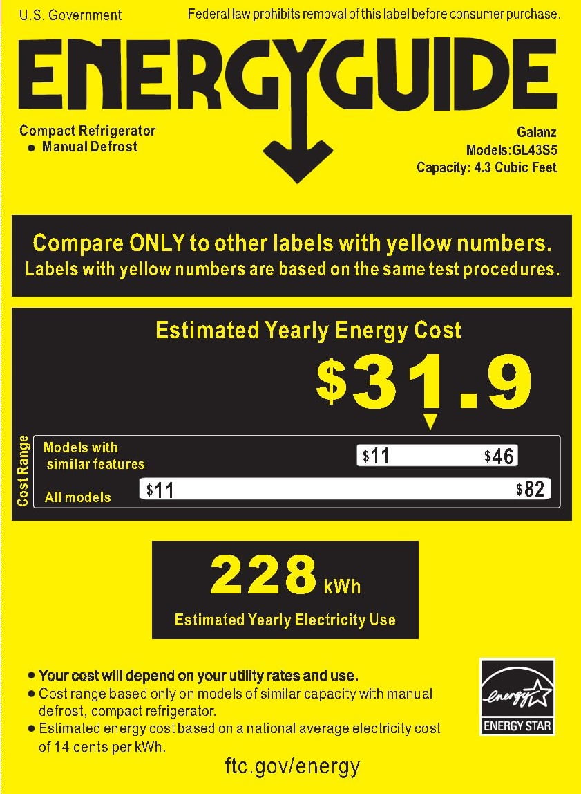 Galanz 4.3 Cu ft Stainless Steel Mini Fridge