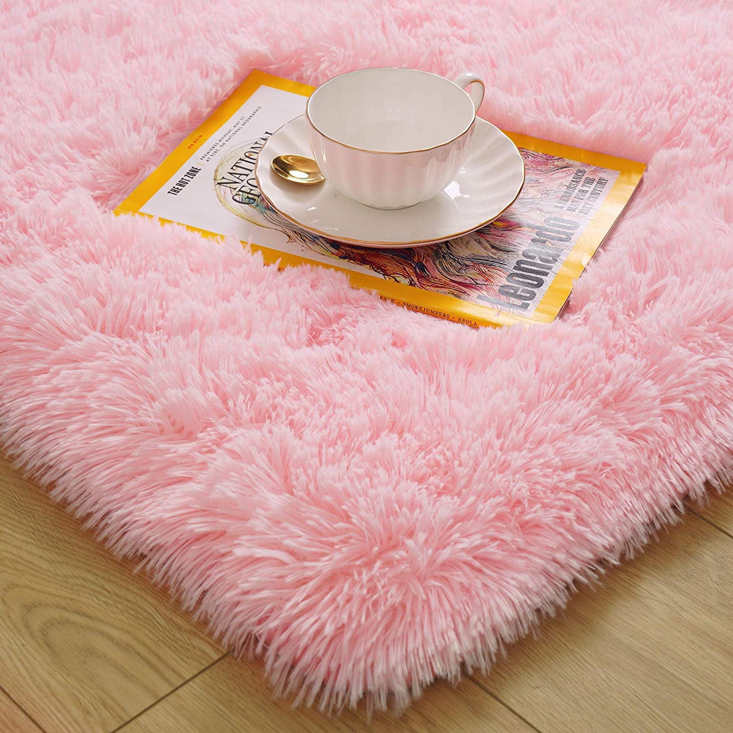 Soft Pink Shag Area Rug for Living Room