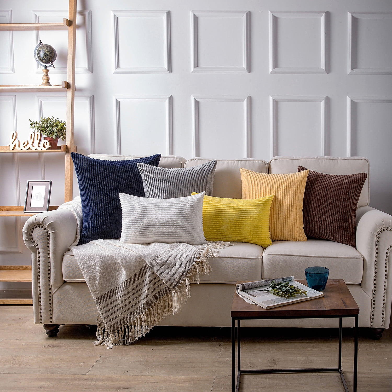 Violet Purple Corduroy Striped Decorative Throw Pillows 2-Pack