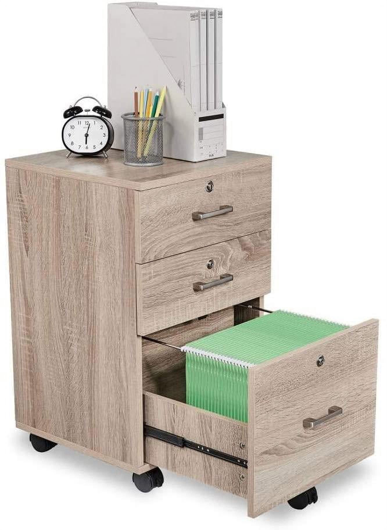 Ktaxon Oak 3-Drawer Rolling File Cabinet