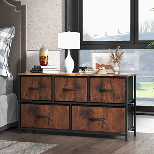 5-Drawer Fabric Dresser with Wood Table Top