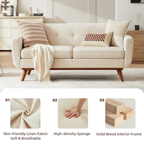 65" Mid-Century Modern Loveseat Couch Beige