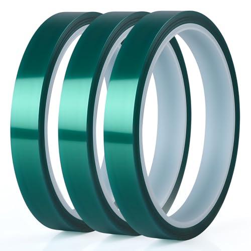 Gdrtwwh High Temperature Masking Tape, PET Heat Resistance Tape, Ideal for Resin Molds, Circuit Borads Painting, Powder Coating, Anodizing, 3D Printer (3 Roll*1/2 inches*82 feet)