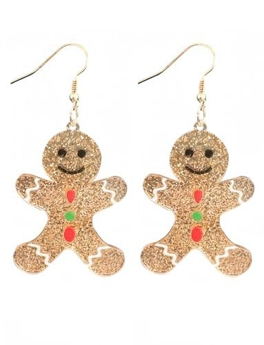 3D Printed Gingerbread Man Earrings - Glitter Gold