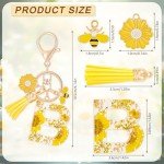 Yellow Floral Initial B Keychain with Bee Tassel