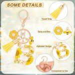 Yellow Floral Initial B Keychain with Bee Tassel