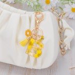 Yellow Floral Initial B Keychain with Bee Tassel
