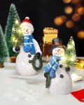 Set of 2 Resin Snowman Figurines with Tree