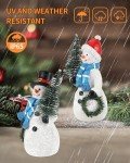 Set of 2 Resin Snowman Figurines with Tree