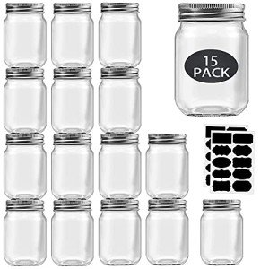 16 oz Clear Glass Jars with Lids - 15 Pack
