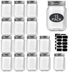 16 oz Clear Glass Jars with Lids - 15 Pack