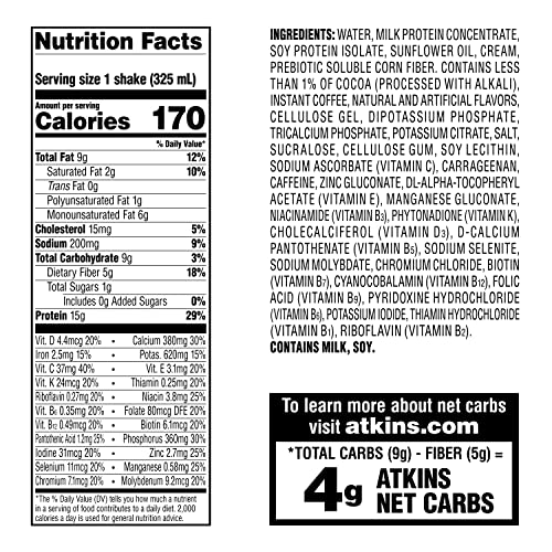 Atkins Mocha Latte Protein Shake, 15 Count Pack