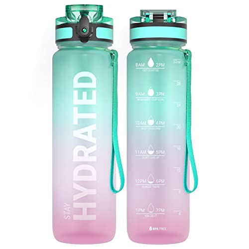 32oz Motivational Water Bottle with Time Markers