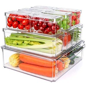10-Pack Stackable Clear Organizer Bins for Kitchen