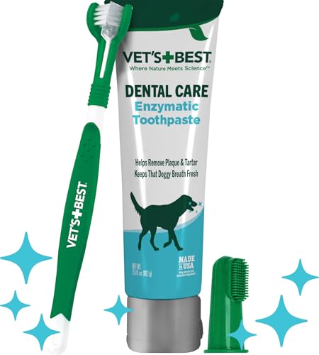 Vet’s Best Dog Toothbrush and Enzymatic Toothpaste Set - Teeth Cleaning and Fresh Breath Kit with Dental Care Guide - Vet Formulated