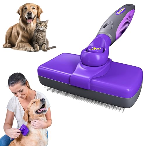 Hertzko Self-Cleaning Slicker Brush for Dogs, Cats - The Ultimate Dog Brush for Shedding Hair, Fur - Comb for Grooming Long Haired & Short Haired Dogs, Cats, Rabbits & More, Deshedding Tool, Cat Brush
