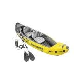 Intex Explorer K2 2 Person Inflatable Kayak Set with Comfortable Backrest, Aluminum Oars, and High Output Air Pump for Fast Inflation, Yellow