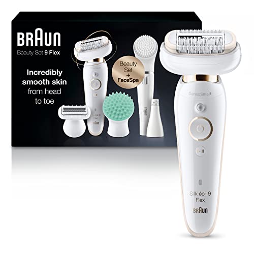 Braun Epilator Silk-épil 9 Flex 9-300 Beauty Set, Facial Hair Removal for Women, Hair Removal Device, Shaver & Trimmer, Cordless, Rechargeable, Wet & Dry, FaceSpa