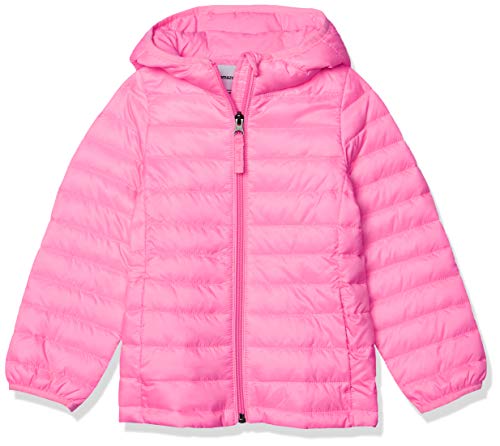 Amazon Essentials Girls' Lightweight Water-Resistant Packable Hooded Puffer Jacket, Neon Pink, Small