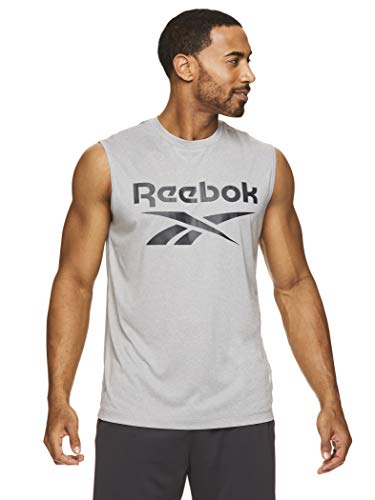 Reebok Men's Muscle Tank Top - Sleeveless Workout & Training Activewear Gym Shirt - Sleet Heather Gladiator, Large