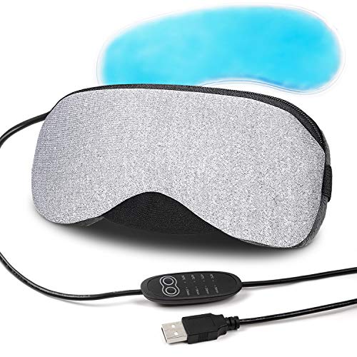 Portable Cold and Hot USB Heated Steam Eye Mask + Reusable Ice Gels for Sleeping, Eye Puffiness, Dry Eye, Tired Eyes, and Eye Bag with Time and Temperature Control, Best Mother's Day Gift