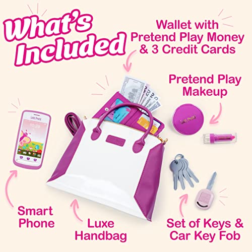 Litti Pritti Play Purse for Little Girls, Toddler Purse Set w/ Accessories, Fashion Girl Toys, Toy Purses, Includes: Handbag, Toy Phone, Pretend Play Makeup, Wallet, & More, Girls Ages 3+ Years Old