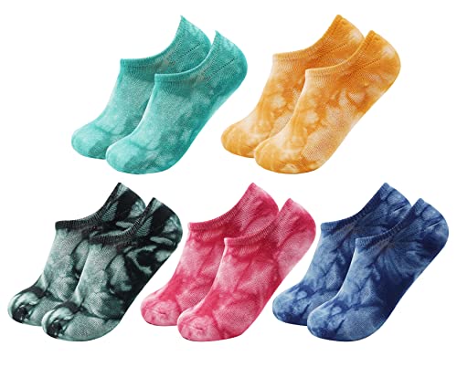 Bienvenu 5 Pack Colorful Pattern Low Cut Casual Liner Socks Tie Dye No Show Socks Hidden Invisible