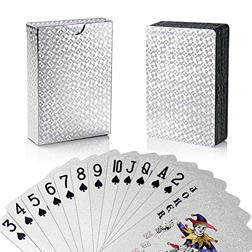 Joyoldelf Silver Foil Poker Playing Cards, Waterproof Deck Poker Card with Gift Box, Perfect for Party and Game