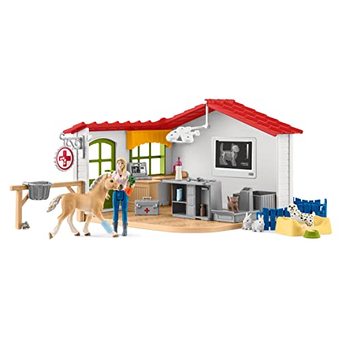 Schleich Farm World, Farm Animal Gifts for Kids, Vet Practice with Horse Figure, Animal Toys, and Accessories, 27-piece set, Ages 3+