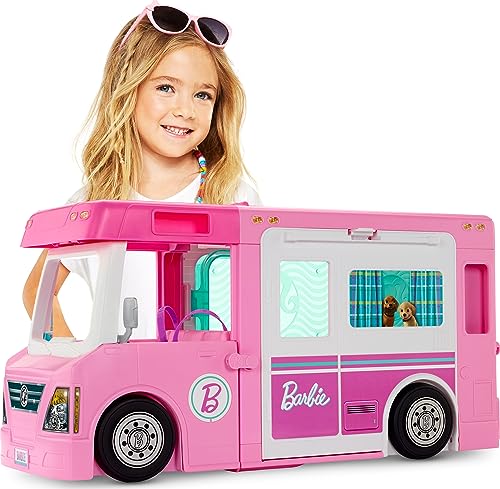 Barbie Camper Playset, 3-In-1 Dreamcamper with Pool and 50 Accessories, Transforms Into Truck, Boat and House [Amazon Exclusive]