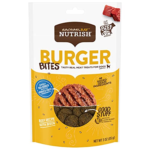 Rachael Ray Nutrish Burger Bites Real Meat Dog Treats, Beef Burger with Bison Recipe, 3 Ounces (Pack of 8), Grain Free