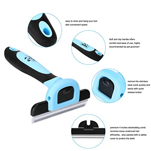 Pet Grooming Brush Effectively Reduces Shedding by Up to 95% Professional Deshedding Tool for Dogs and Cats (Blue)
