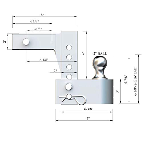 Aluma-Tow Adjustable Trailer Hitch Ball Mount, 6" Drop Ball Mount for 2" Receiver w/ 4pc Keyed Alike Set UT623410: Heavy-Duty, Sturdy Durable Construction, Tow up to 12,000 lbs GTW, Easy Installation