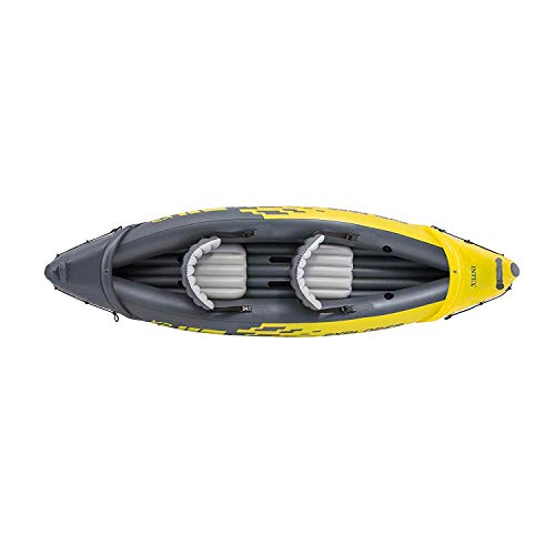 Intex Explorer K2 2 Person Inflatable Kayak Set with Comfortable Backrest, Aluminum Oars, and High Output Air Pump for Fast Inflation, Yellow