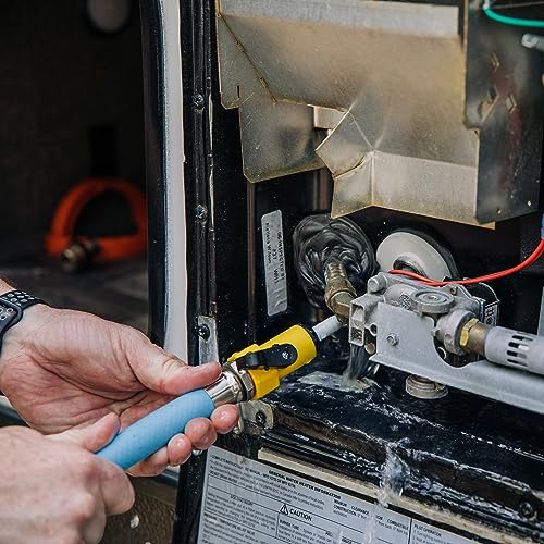 Camco Camper/RV Water Heater Tank Rinser | Improves Water Heater Function by Flushing Out Sediment | Easily Attaches to Standard Garden Hose & Features Convenient Shutoff Valve (11691)