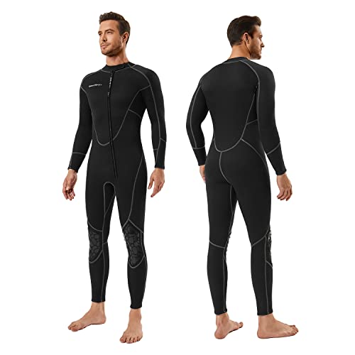 Mens 3mm Shorty Wetsuit, Full Body Diving Suit Front Zip Wetsuit for Diving Snorkeling Surfing Swimming (Men's Fullsuit, X-Small)