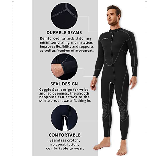 Mens 3mm Shorty Wetsuit, Full Body Diving Suit Front Zip Wetsuit for Diving Snorkeling Surfing Swimming (Men's Fullsuit, X-Small)