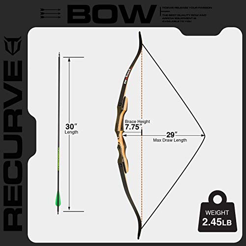 TIDEWE Recurve Bow and Arrow Set for Adult & Youth Beginner, Wooden Takedown Recurve Bow 62" Right Handed with Ergonomic Design for Outdoor Training Practice (20lbs)