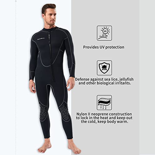 Mens 3mm Shorty Wetsuit, Full Body Diving Suit Front Zip Wetsuit for Diving Snorkeling Surfing Swimming (Men's Fullsuit, X-Small)
