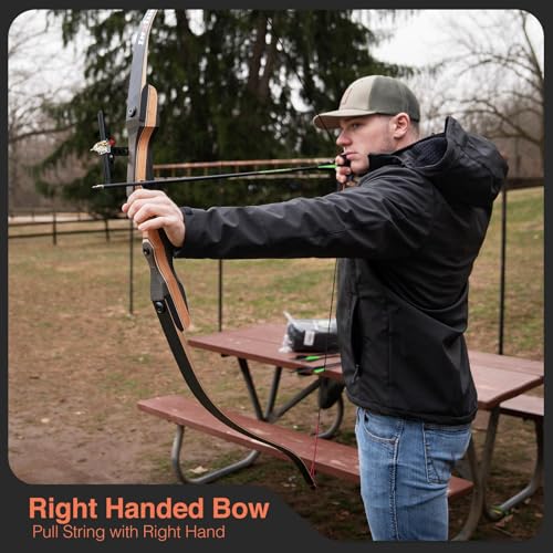 TIDEWE Recurve Bow and Arrow Set for Adult & Youth Beginner, Wooden Takedown Recurve Bow 62" Right Handed with Ergonomic Design for Outdoor Training Practice (20lbs)