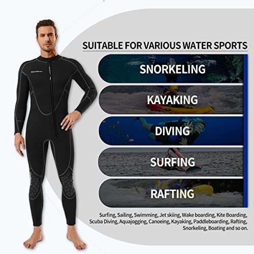 Mens 3mm Shorty Wetsuit, Full Body Diving Suit Front Zip Wetsuit for Diving Snorkeling Surfing Swimming (Men's Fullsuit, X-Small)