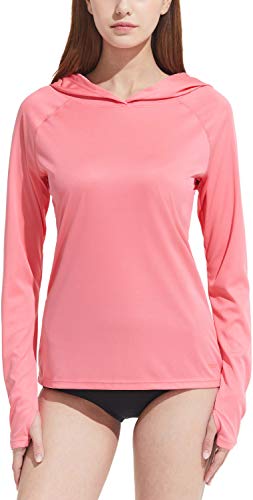 TSLA Women's UPF 50+ Long Sleeve Rash Guard Swim Shirts, UV Protection Sun Shirts, Regular-Fit Quick Dry Water Shirts, Pullover Hoodie Coral Pink, X-Small