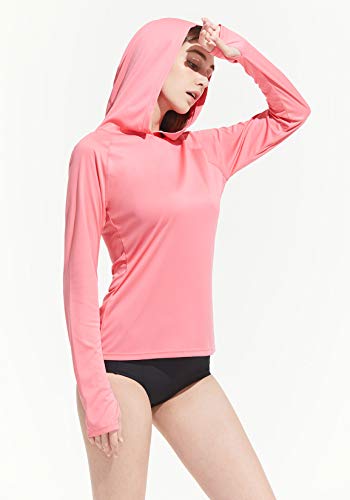 TSLA Women's UPF 50+ Long Sleeve Rash Guard Swim Shirts, UV Protection Sun Shirts, Regular-Fit Quick Dry Water Shirts, Pullover Hoodie Coral Pink, X-Small