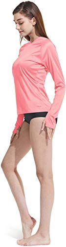 TSLA Women's UPF 50+ Long Sleeve Rash Guard Swim Shirts, UV Protection Sun Shirts, Regular-Fit Quick Dry Water Shirts, Pullover Hoodie Coral Pink, X-Small
