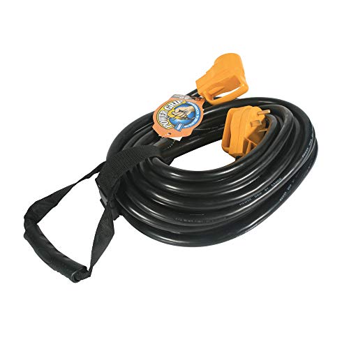 Camco Power Grip 50-Ft 30 Amp RV Extension Cord - Rated for 125V /3,750W - Features Heavy Duty 10-Gauge Copper Wire for Superior Conductivity & Coated w/Heat-Resilient PVC (55197)