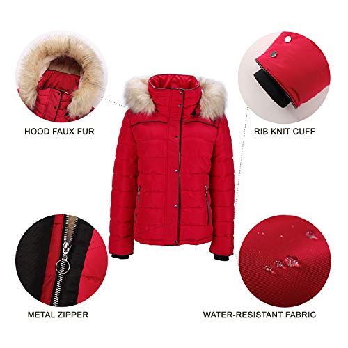 ROYAL MATRIX Women's Winter Hooded Puffer Jacket Short Thickened Warm Quilted Coat Cropped Bubble Jacket (Christmas Red, 14)