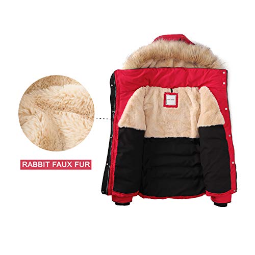 ROYAL MATRIX Women's Winter Hooded Puffer Jacket Short Thickened Warm Quilted Coat Cropped Bubble Jacket (Christmas Red, 14)