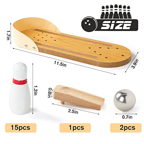 3 otters Mini Bowling Set, Wooden Tabletop Bowling Game Desk Toys Desktop Bowling Home Bowling Alleys, Desk Gifts for Coworkers