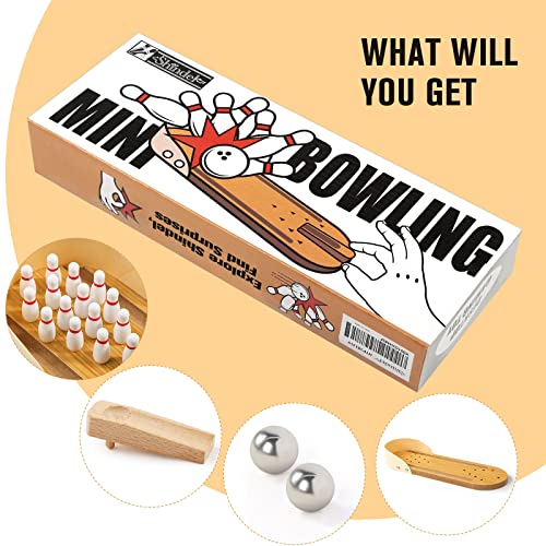 3 otters Mini Bowling Set, Wooden Tabletop Bowling Game Desk Toys Desktop Bowling Home Bowling Alleys, Desk Gifts for Coworkers